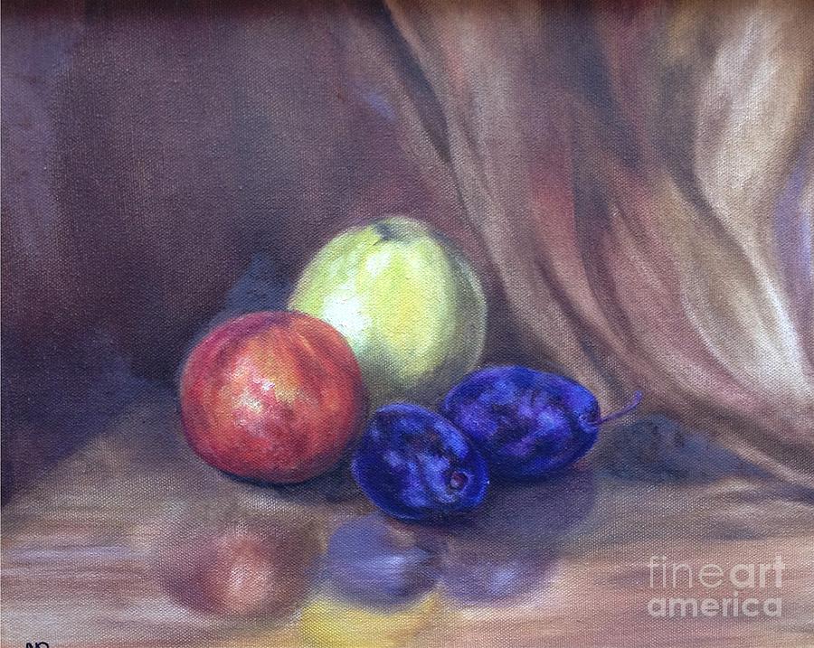 Apple Painting - Apples and plums by Irene Pomirchy
