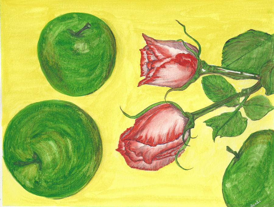 Apples and Roses Painting by Bertie Edwards