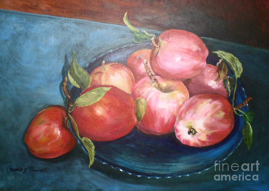 Apples in a Blue Bowl Painting by Carole Powell