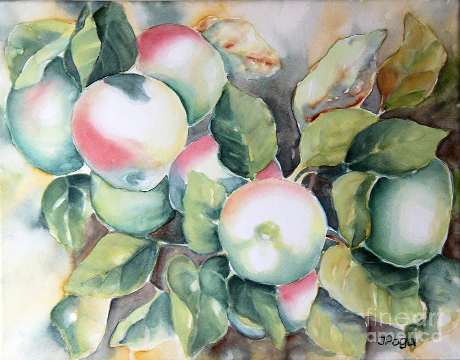 Apples, light, leaves Painting by Inese Poga