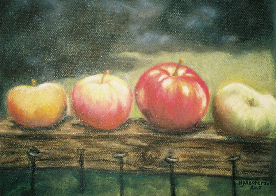 Apples on a Rail Painting by Harriett Masterson