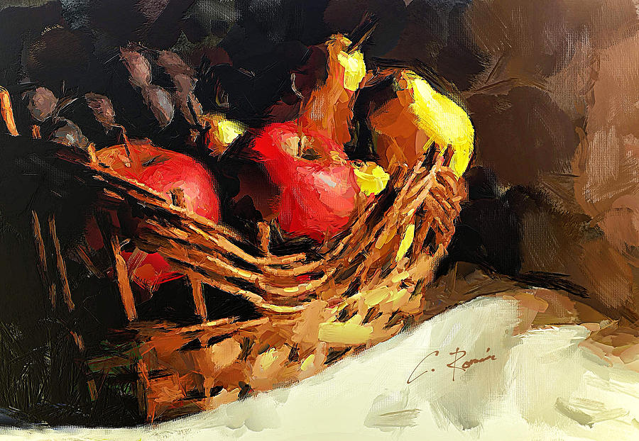 Apples Pears and Grapes Painting by Charlie Roman