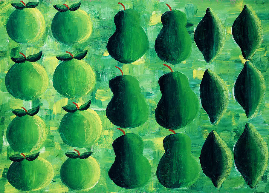 Apple Painting - Apples Pears and Limes by Julie Nicholls