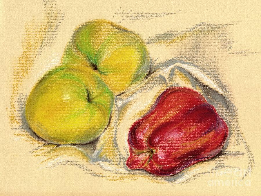 Apples - Yellow and Red Pastel by MM Anderson