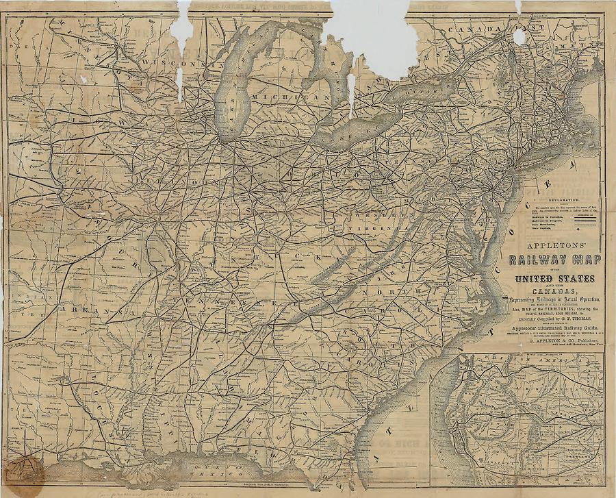 Appleton's railway map of the United States and the Canadas Drawing by ...