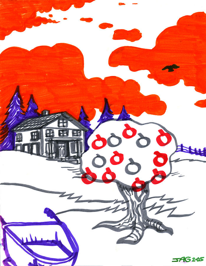 Appletree Psyche-Scape Drawing by John Ashton Golden