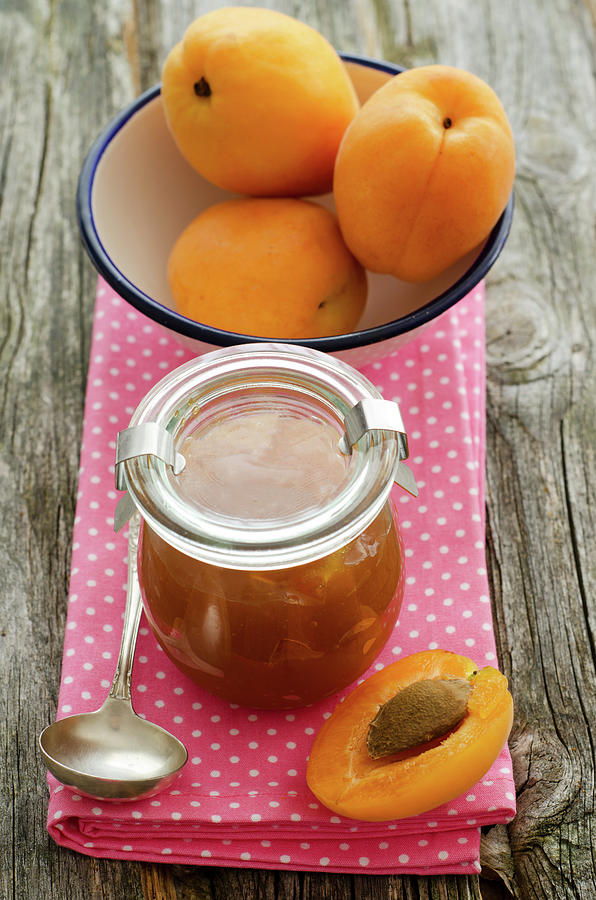 Apricot Jam With Bowl Of Apricots On Photograph by Westend61