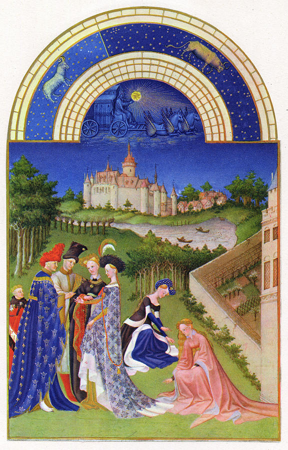 Spring Drawing - April Courtly Life In The Grounds Of by Mary Evans Picture Library