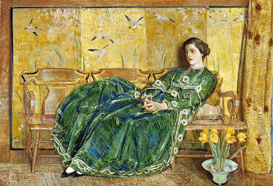 April. The Green Gown   Painting by Childe Hassam