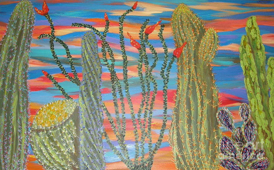 Sunset Painting - Aprils Cacti Garden by Marcia Weller-Wenbert