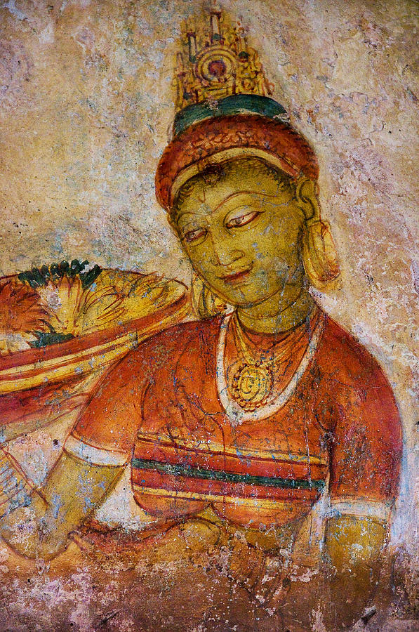 Flower Photograph - Apsara with Flowers. Sigiriya Cave Painting by Jenny Rainbow