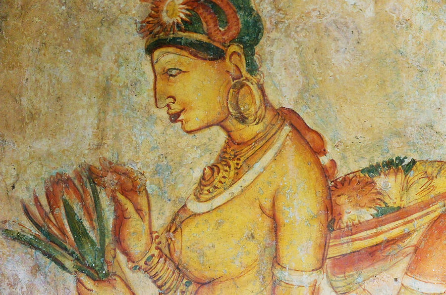 Flower Photograph - Apsara with Lotus. Sigiriya Cave Fresco by Jenny Rainbow