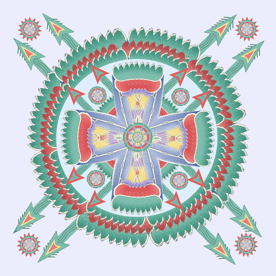 Aqua and Melon Totem Mandala Digital Art by Deborah Smith