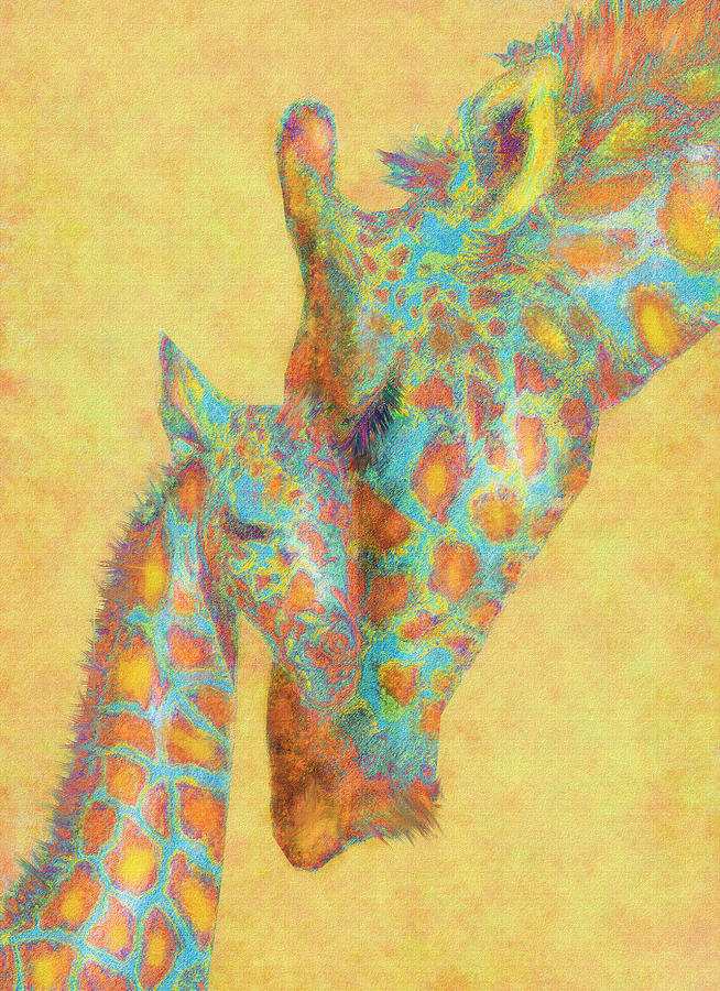 Giraffe Digital Art - Aqua And Orange Giraffes by Jane Schnetlage