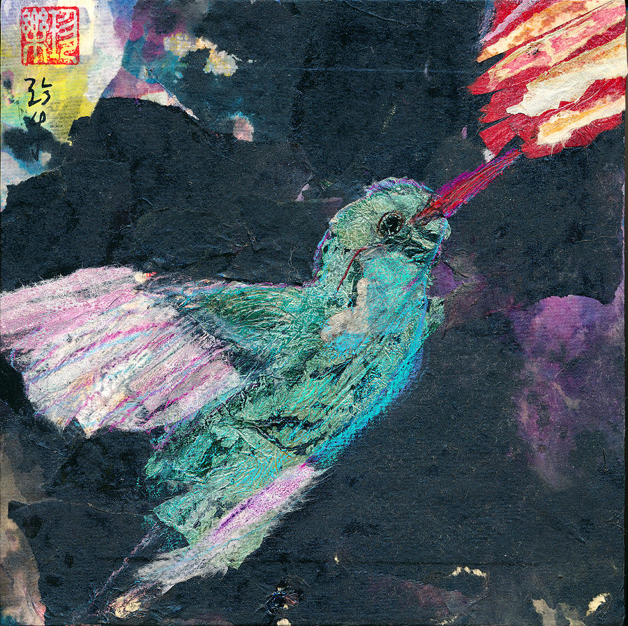 Hummingbird Painting - Aqua Aura Hummingbird by Janet Gunderson