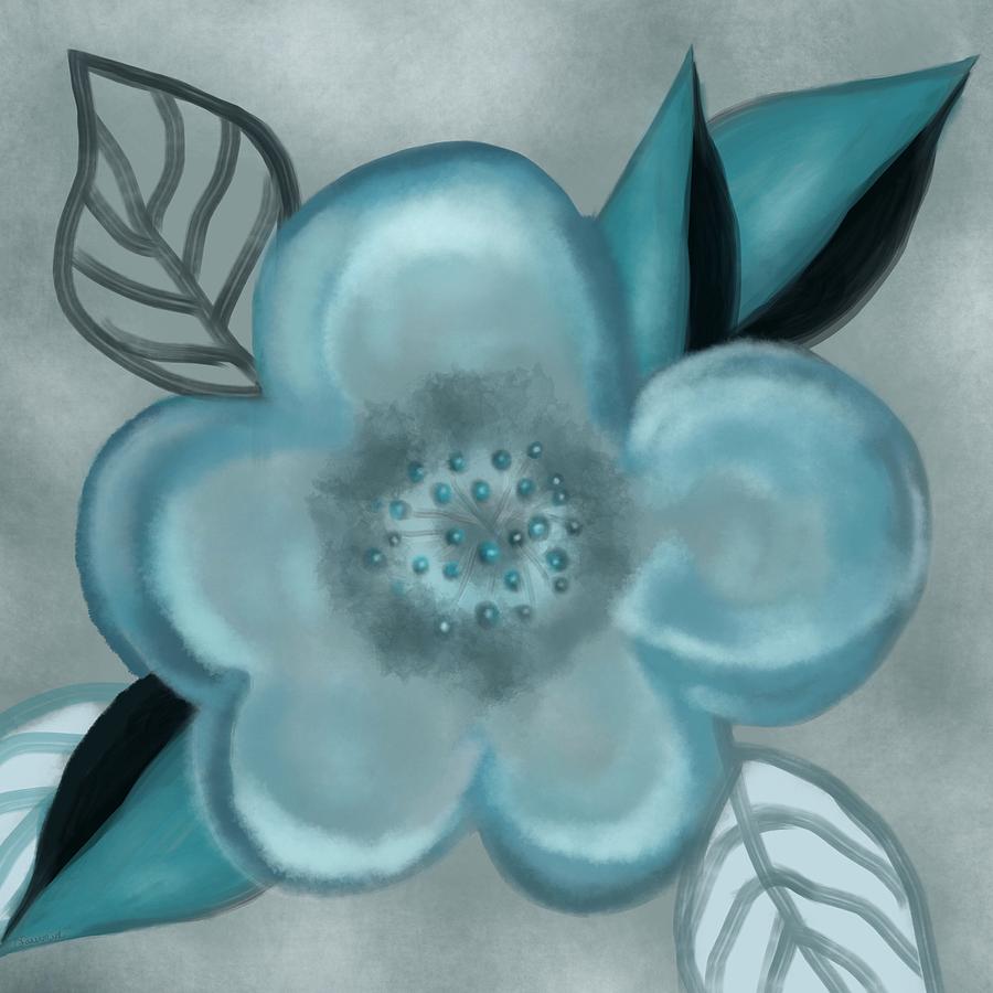 Aqua Bloom Painting by Christine Fournier