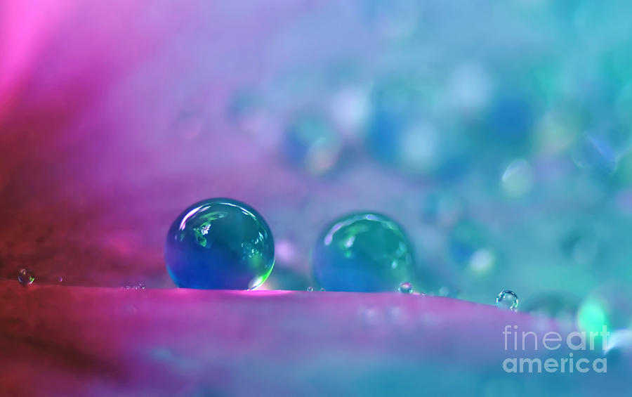Nature Photograph - Aqua Blue Water Droplets by Kaye Menner