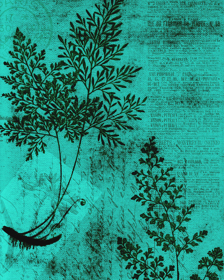 Turquoise Botanical Collage Digital Art by Bonnie Bruno