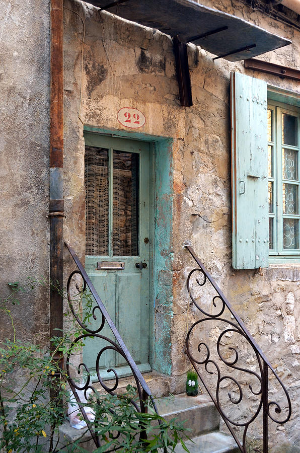 Aqua Door at Number 22 in Viviers France Photograph by Carla Parris