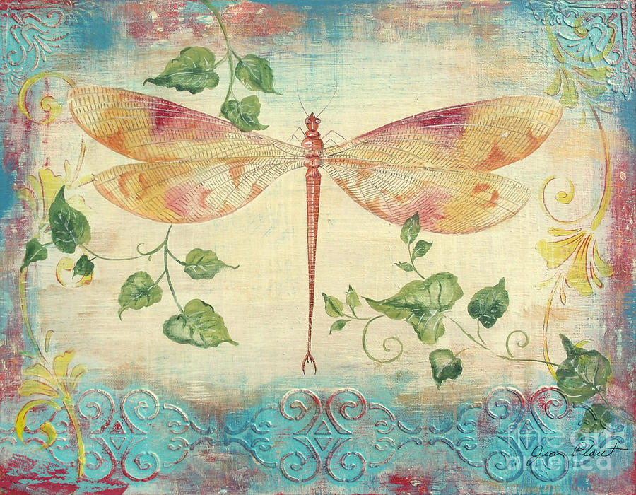 Aqua Dragonfly Painting by Jean Plout
