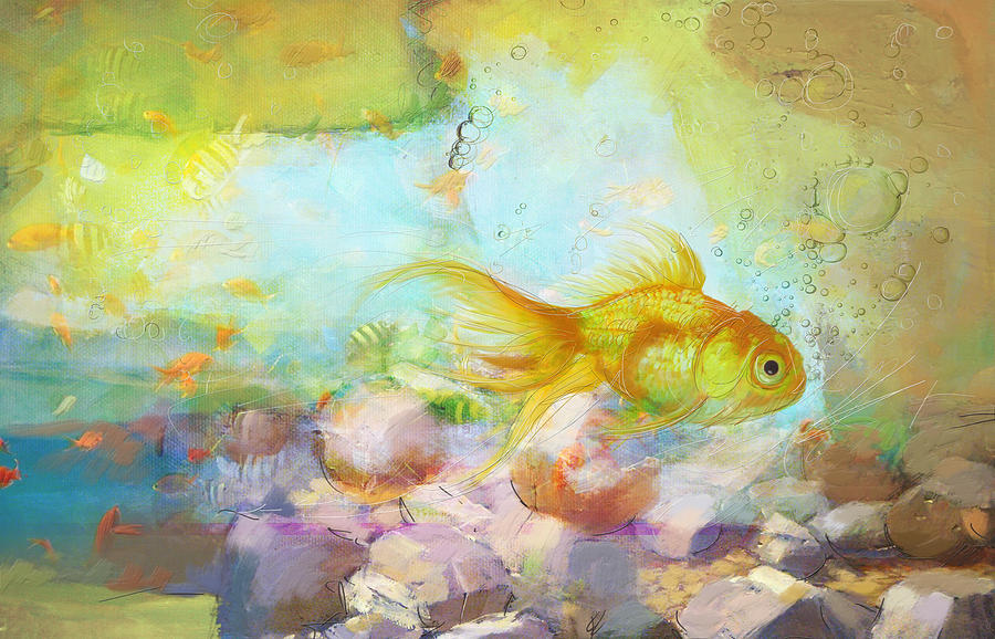 Canary Painting - Aqua Goldilocks by Catf