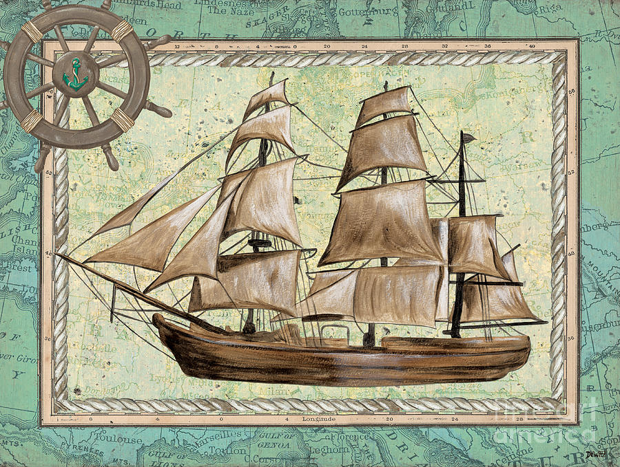 Map Painting - Aqua Maritime 1 by Debbie DeWitt