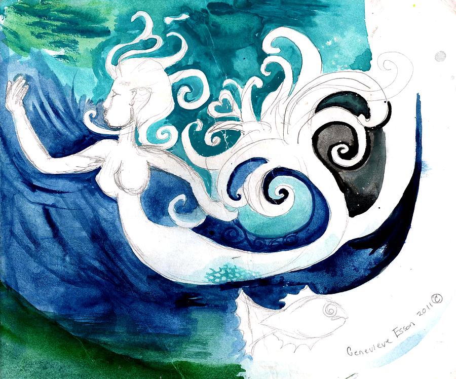Aqua Mermaid Painting by Genevieve Esson
