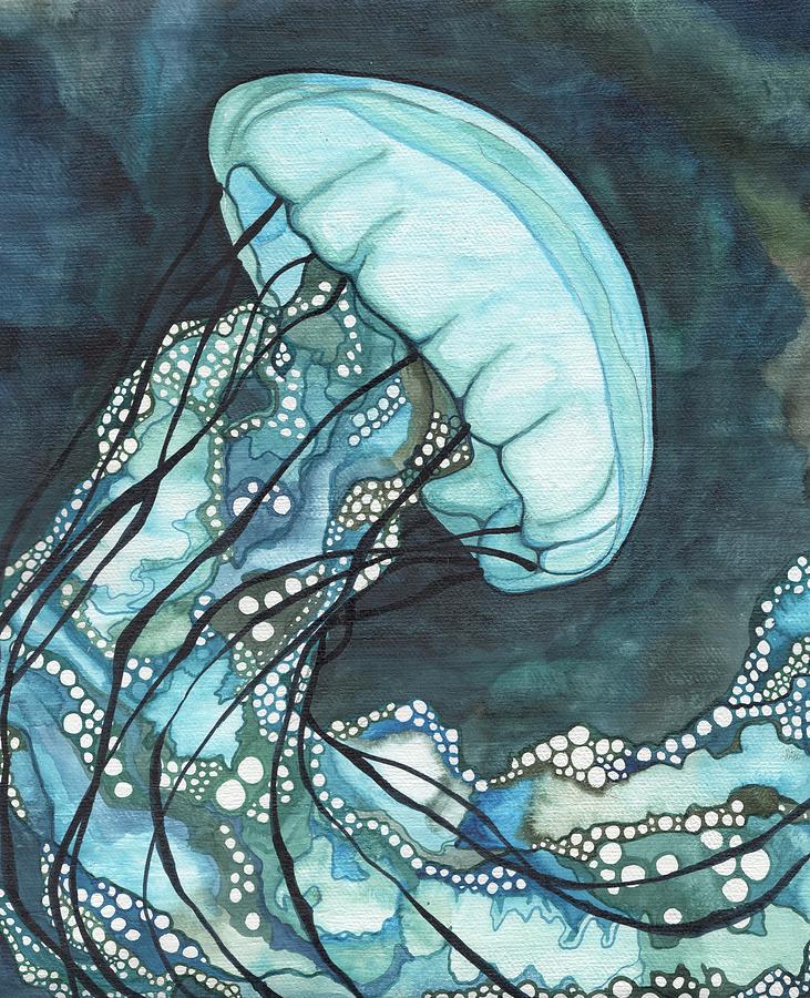Jellyfish Painting - Aqua Sea Nettle by Tamara Phillips