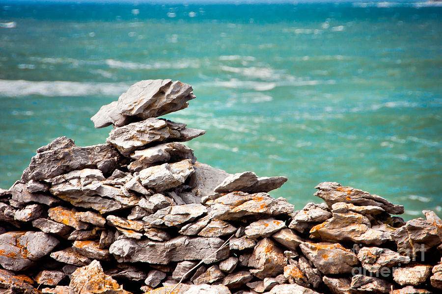 Summer Photograph - Aqua Stone Wall by Mark Callanan