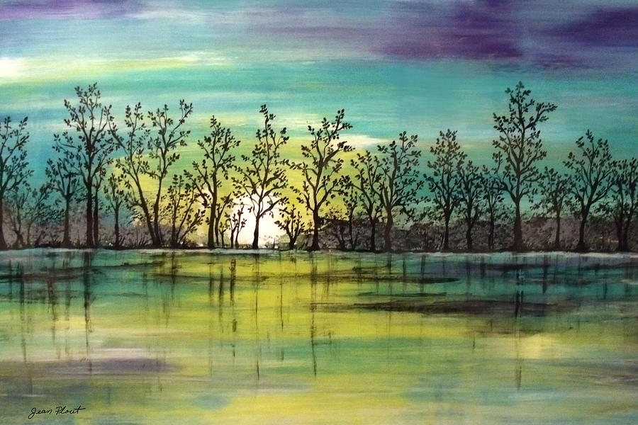Aqua Sunset Painting by Jean Plout