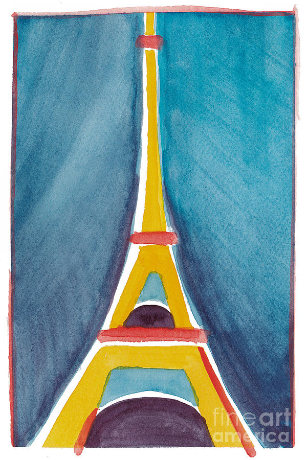 Aqua Yellow Eiffel Tower Painting by Robyn Saunders
