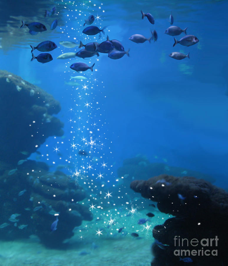 Aquarium with school of fish Digital Art by Ingela Christina Rahm