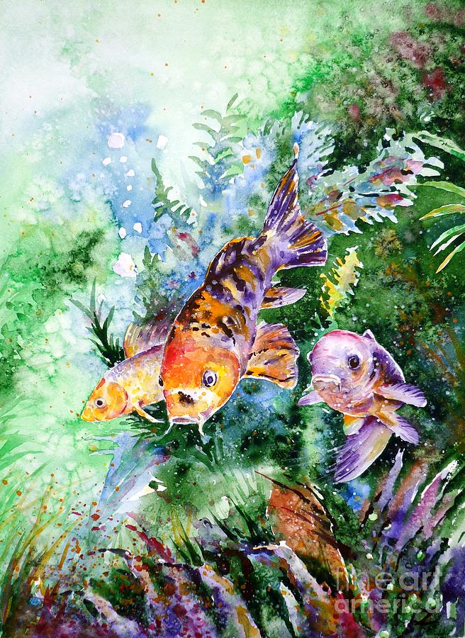 Koi Painting - Aquarium by Zaira Dzhaubaeva