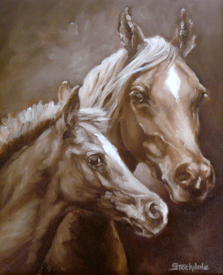 Arab Mare And Foal Painting by Margaret Stockdale