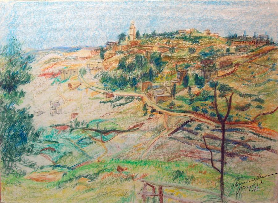 Arab Village Seen from Mount Scopus Drawing by Esther Newman-Cohen