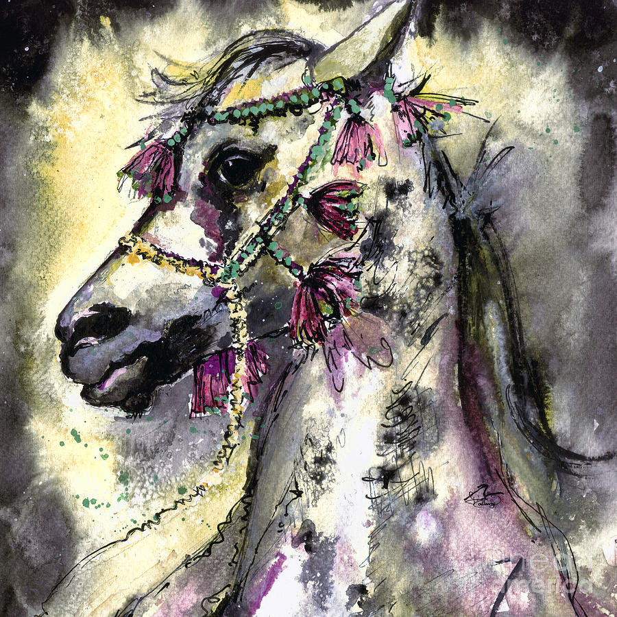 Arabian Horse With Headdress Square Format Painting by Ginette Callaway