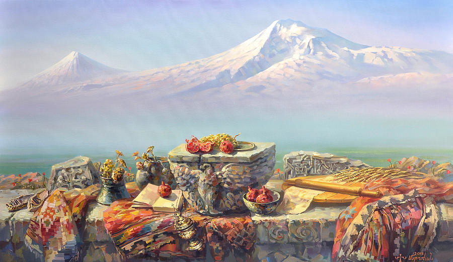Mountain Ararat Painting - Ararat with a lavash by Meruzhan Khachatryan