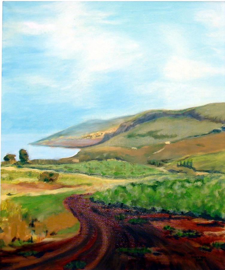 Arbel and sea of Galilee Painting by Hannah Baruchi