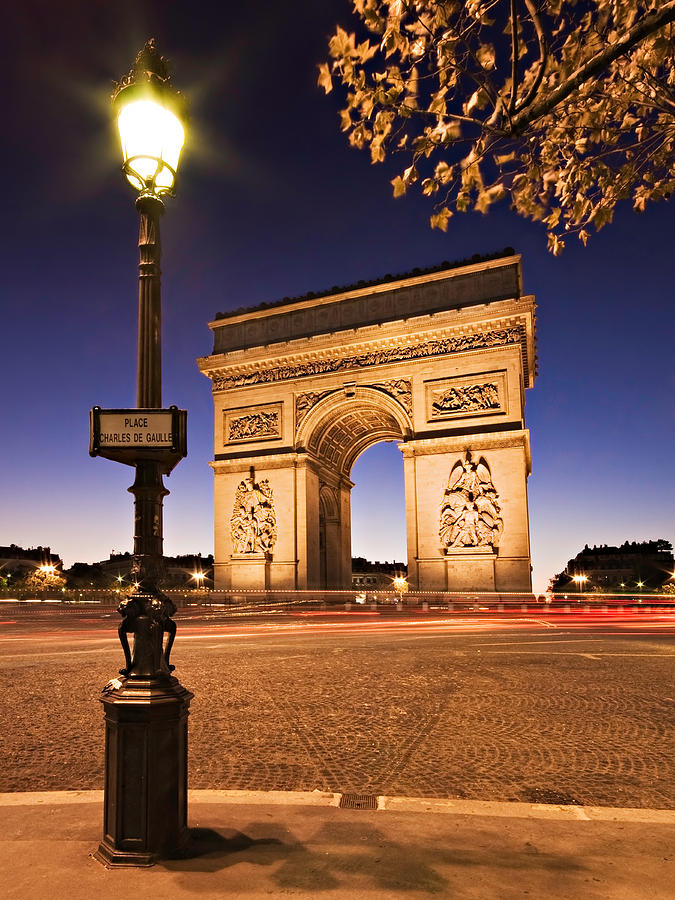 Paris Photograph - Arc de Triomphe at Night / Paris by Barry O Carroll