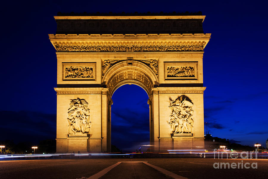 Paris Photograph - Arc de Triomphe at night Paris France by Michal Bednarek