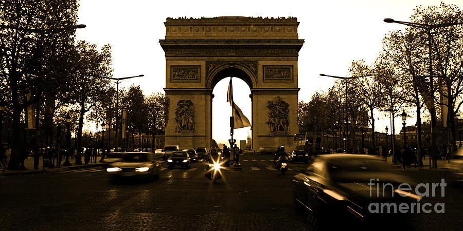 Paris Photograph - Arc de Triomphe on the Champs Elysees in Paris France with speed by ELITE IMAGE photography By Chad McDermott