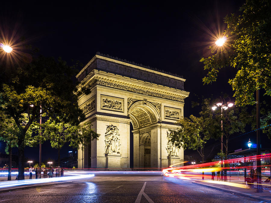 Arch of Triumph at night with light trails Photograph by Gurgen ...