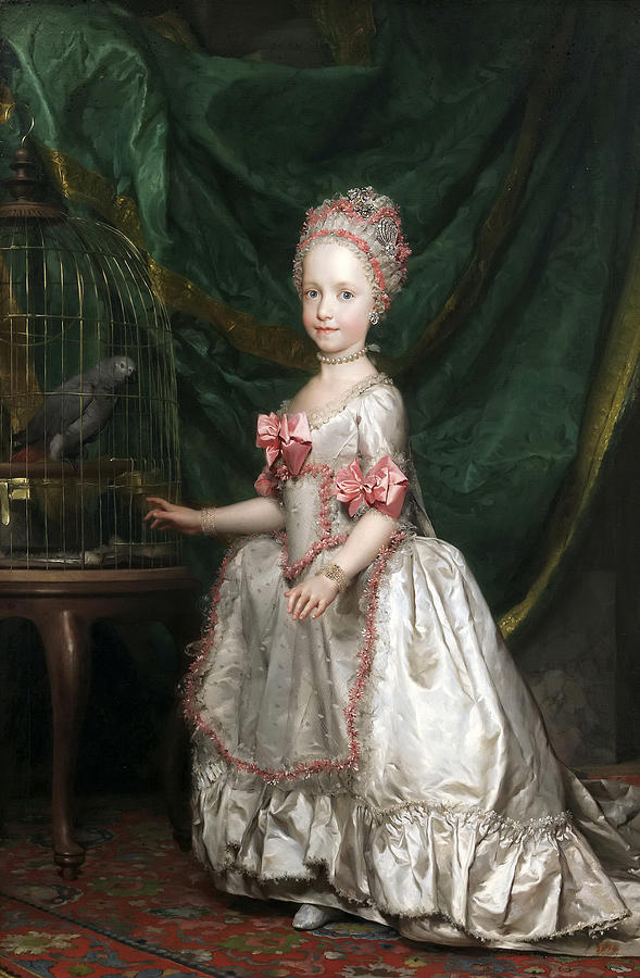 Archduchess Maria Teresa of Austria with a caged parrot Painting by Anton Raphael Mengs