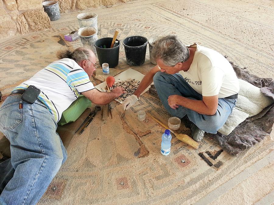 Archeologists Restore A Mosaic Floor Photograph by Photostock-israel
