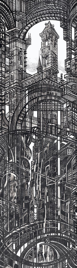 Fantasy Drawing - Architectural Utopia 12 fragment by Serge Yudin