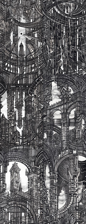 Fantasy Drawing - Architectural Utopia 17 fragment by Serge Yudin