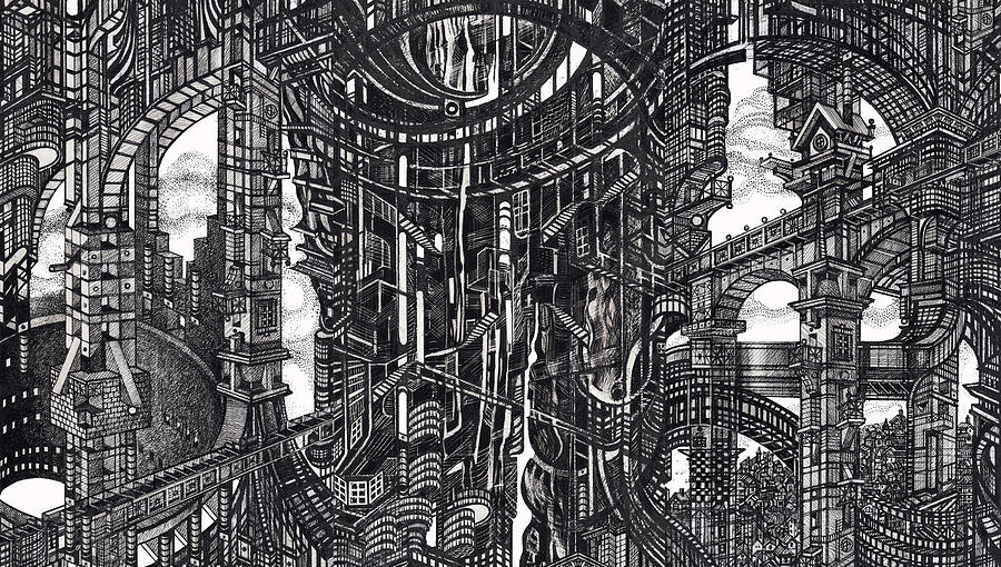 Fantasy Drawing - Architectural Utopia 22 by Serge Yudin