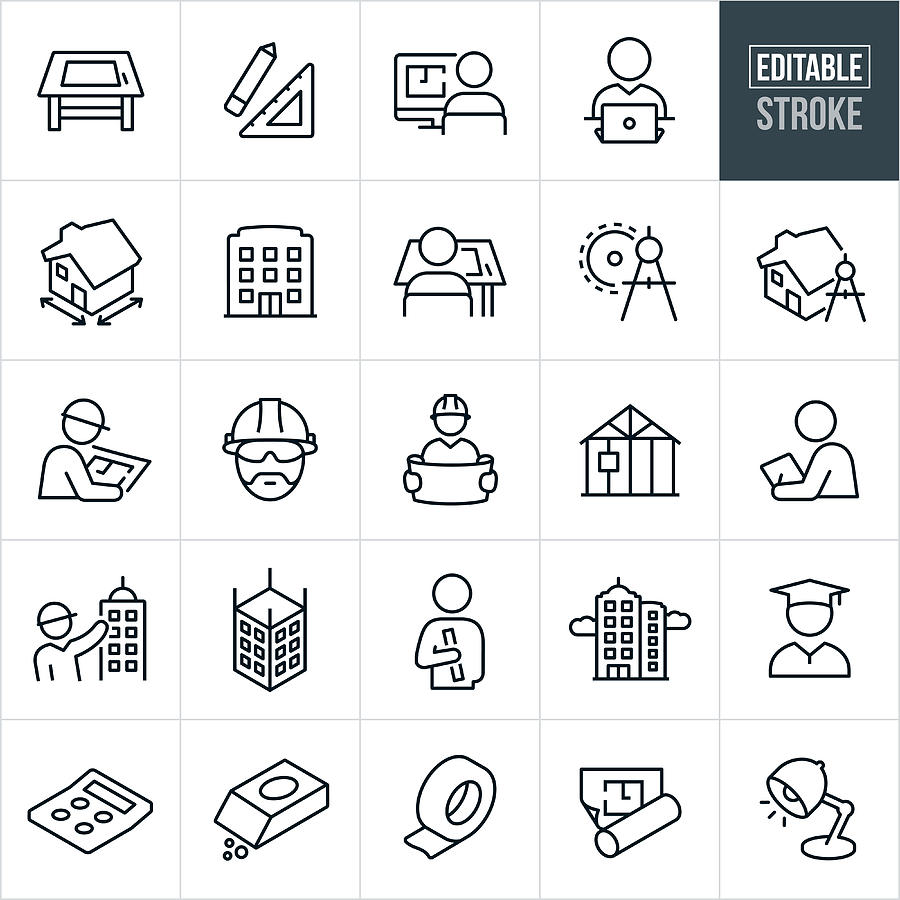 Architecture Line Icons - Editable Stroke Drawing by Appleuzr