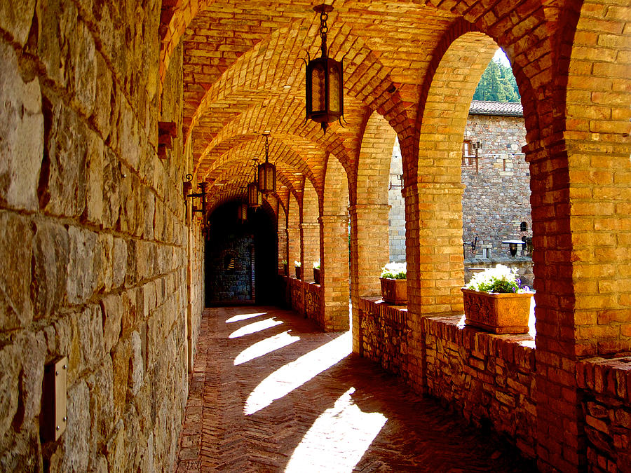 Ca Photograph - Archway by Courtyard in Castello di Amorosa in Napa Valley ,California by Ruth Hager