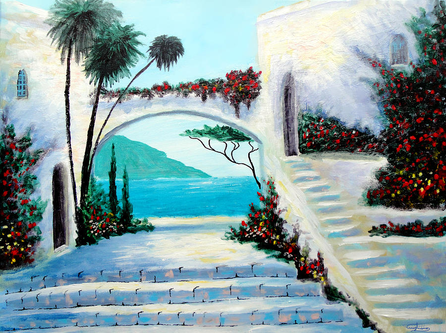 Greece Painting - Archway  By The Sea by Larry Cirigliano